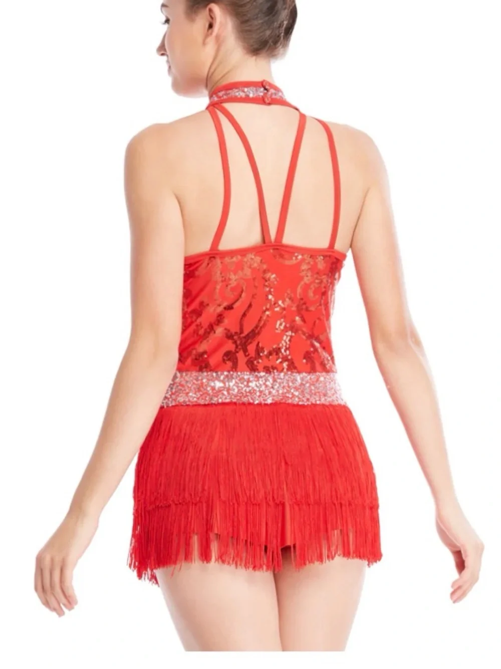 Weissman Child’s Large Red Sequin Fringe Dance Costume - Picture 5 of 13